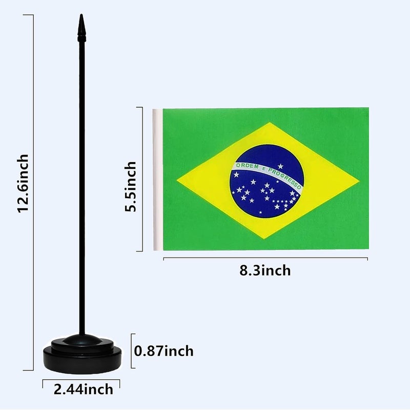 tibijoy Brazil Brazilian Deluxe Desk Flag Set, Small Mini Miniature Brazil Brazilian Table Desktop Flags With Solid Pole, Black Base and Spear Top(2 Pack) - Image 3